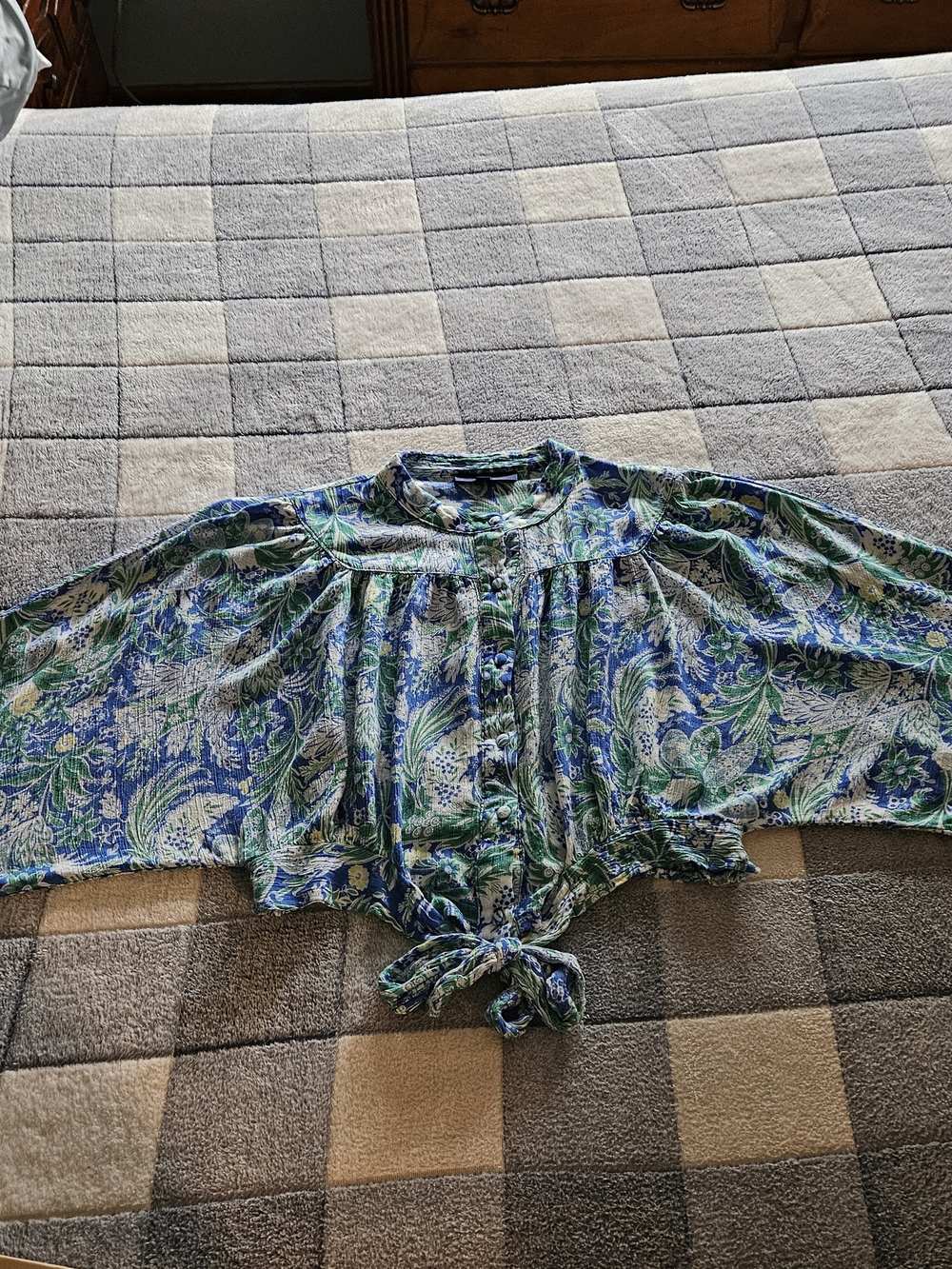 RACHEL Rachel Roy Blue and Green Floral Tie-Front Blouse - Picture 9 of 12